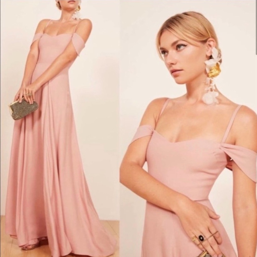 Reformation Poppy Blush Off the Shoulder Dress Maxi Bridesmaid 4